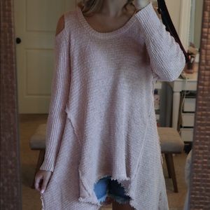 Pink Open Shoulder Sweater